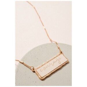 Courage Bar Charm Necklace Gold Faux Leather Ivory Jewelry Layering Nickle Free